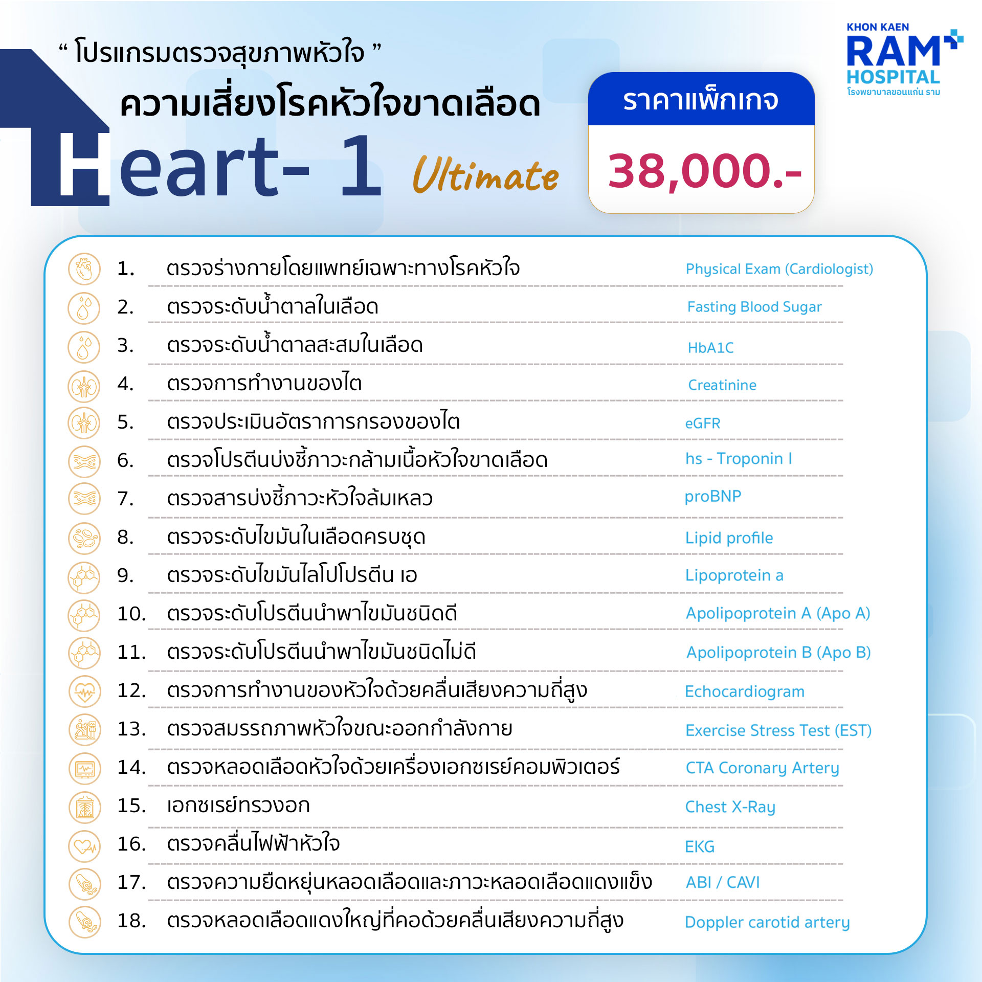 โปรแกรม Heart 1 (Ultimate) ค้นหาความเสี่ยงโรคหัวใจขาดเลือด (Coronary & Vascular Screening)